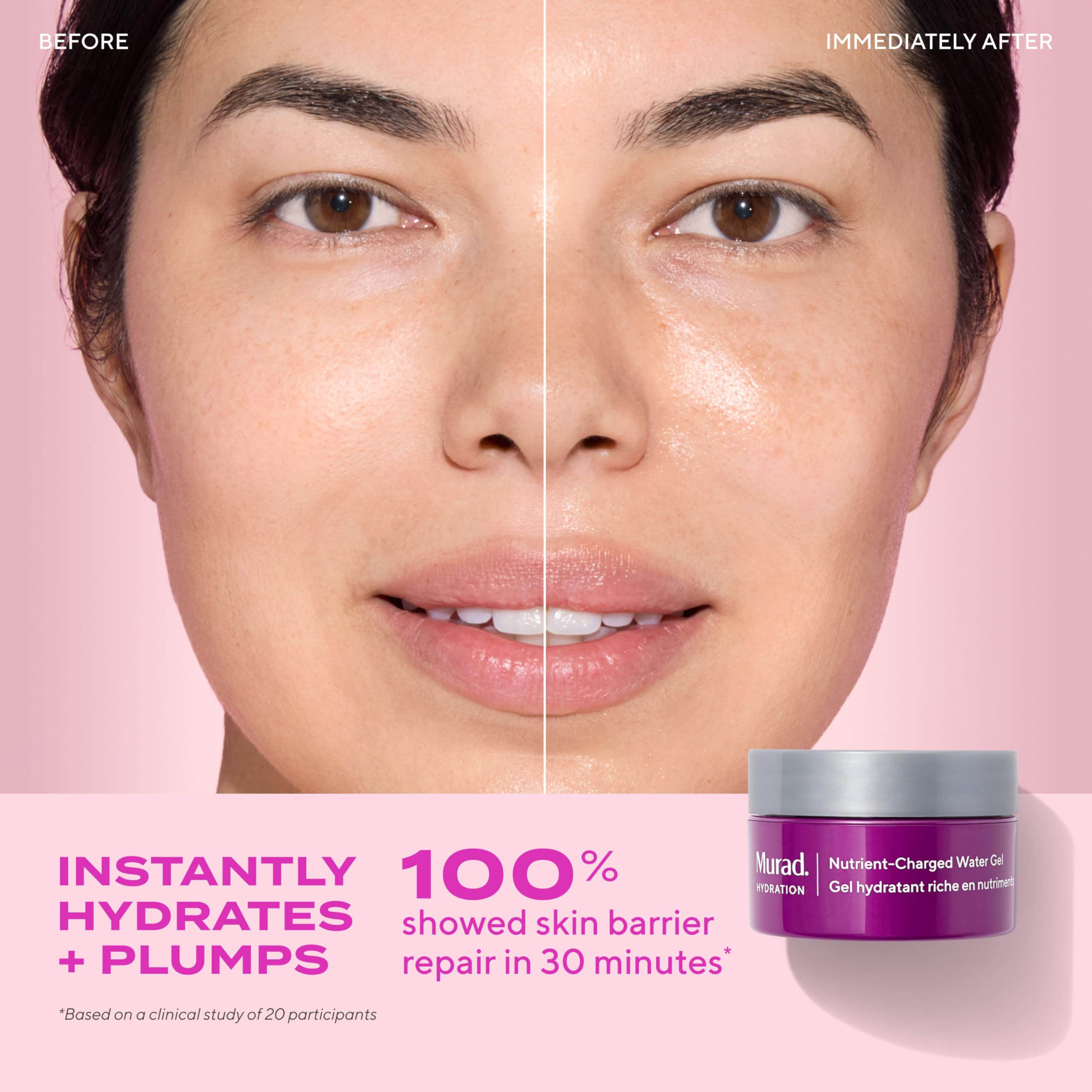 Murad Nutrient-Charged Water Gel swatch demonstrates quick-absorbing hydration on skin.