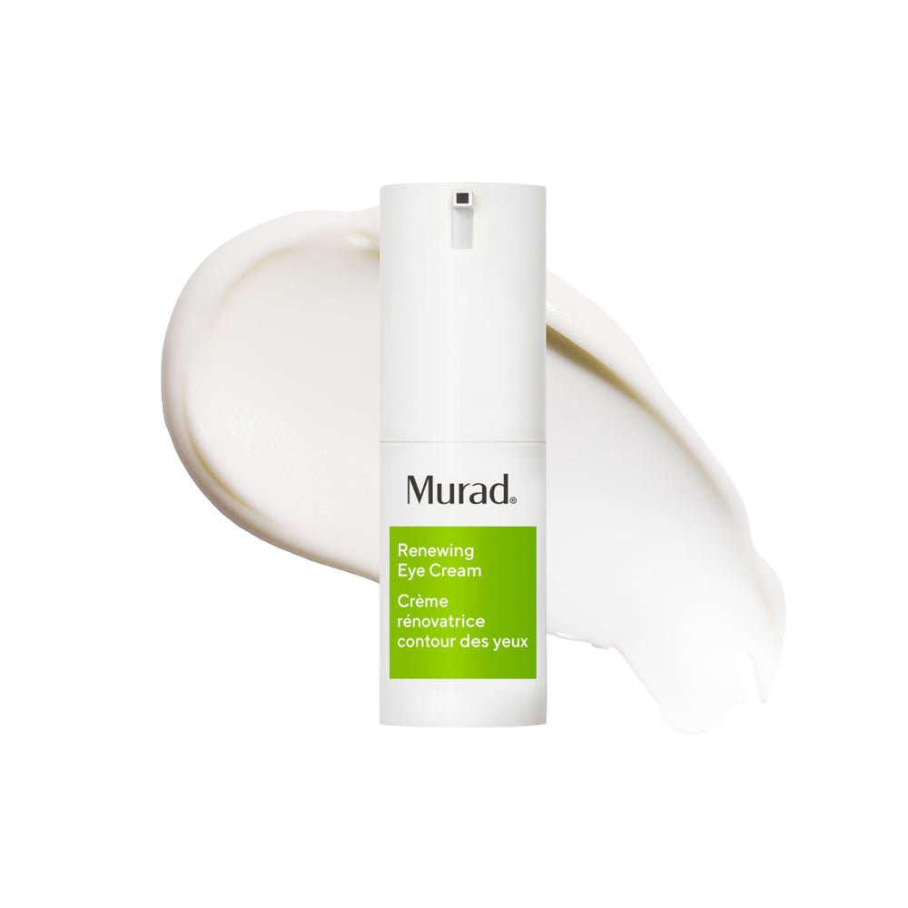 Murad Renewing Eye Cream jar closeup highlights brightening, rich texture for under-eye care