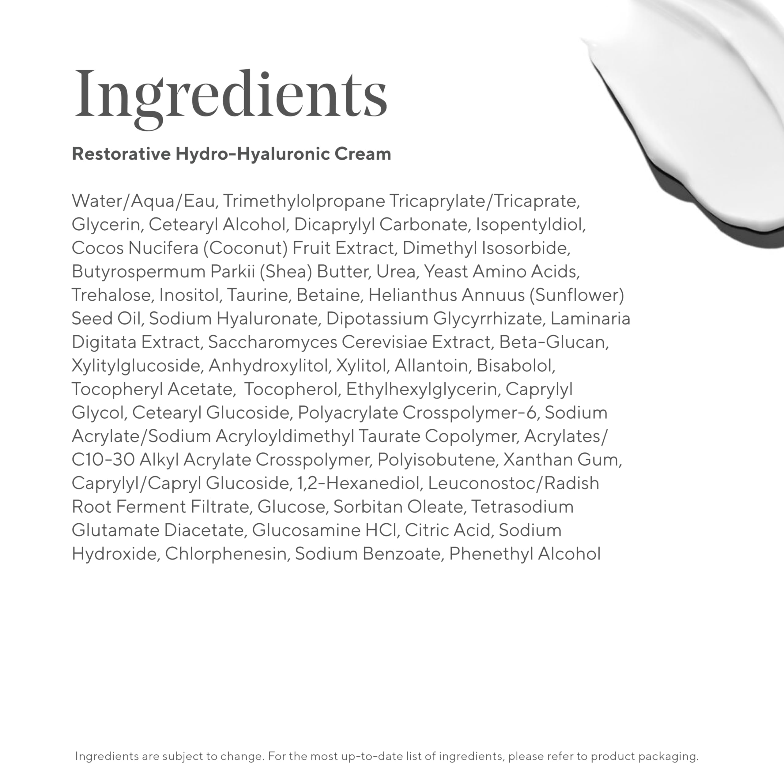 Murad Restorative Hydro-Hyaluronic Face Cream coconut extract highlights hydration protection.