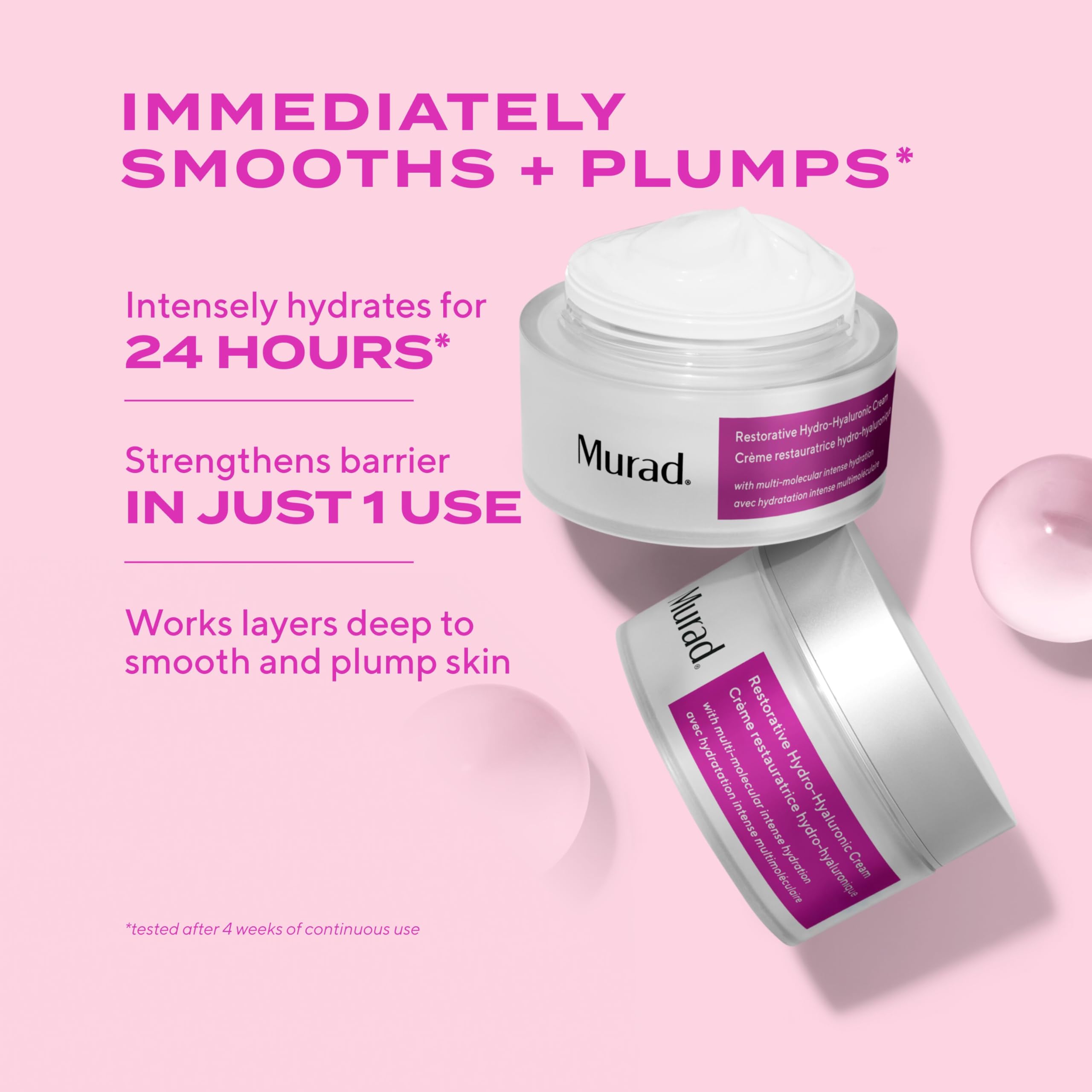 Murad Restorative Hydro-Hyaluronic Face Cream texture swatch demonstrates instant hydration.
