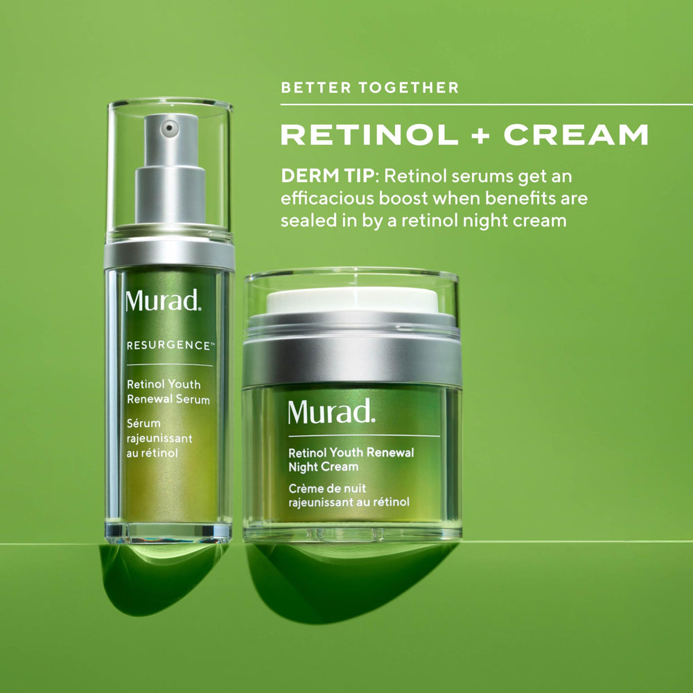 Murad Retinol Youth Renewal Night Cream near nightstand conveys bedtime skincare routine