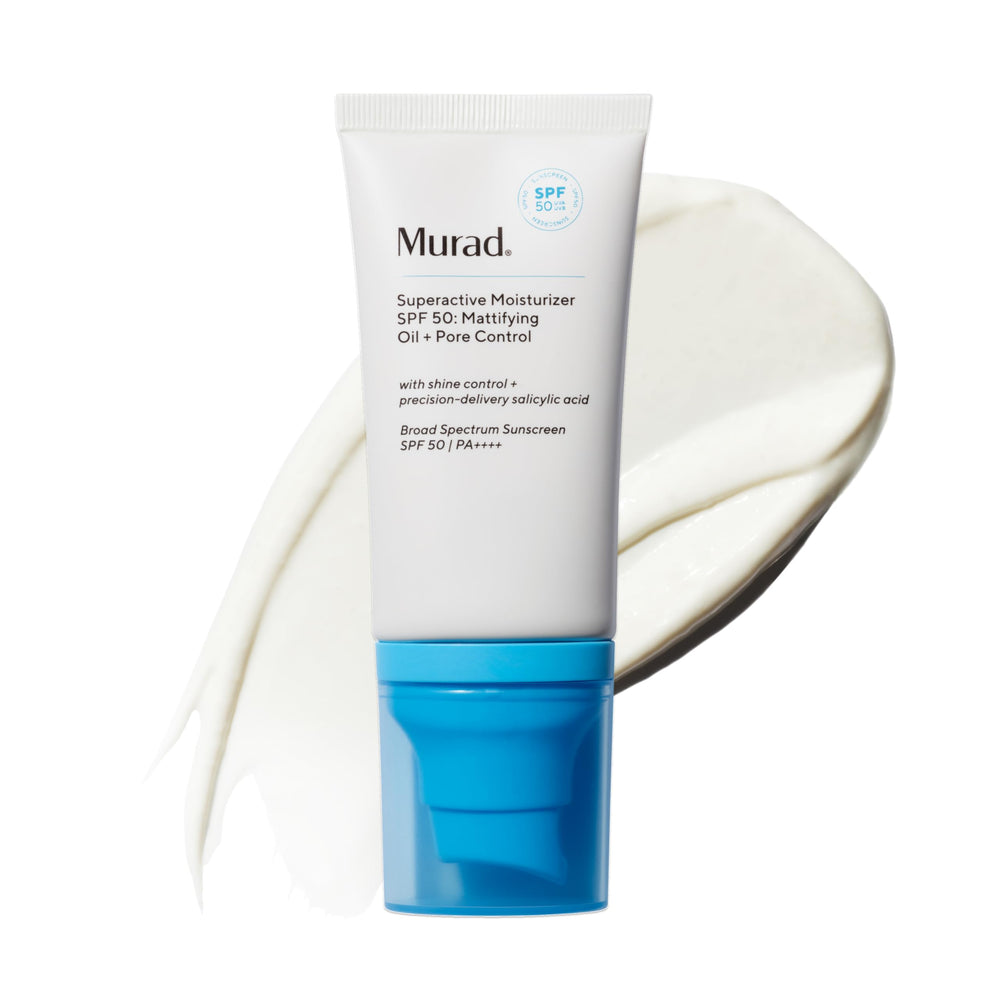 Murad Superactive mattifying oil and pore-control bottle delivers shine-free hydration.