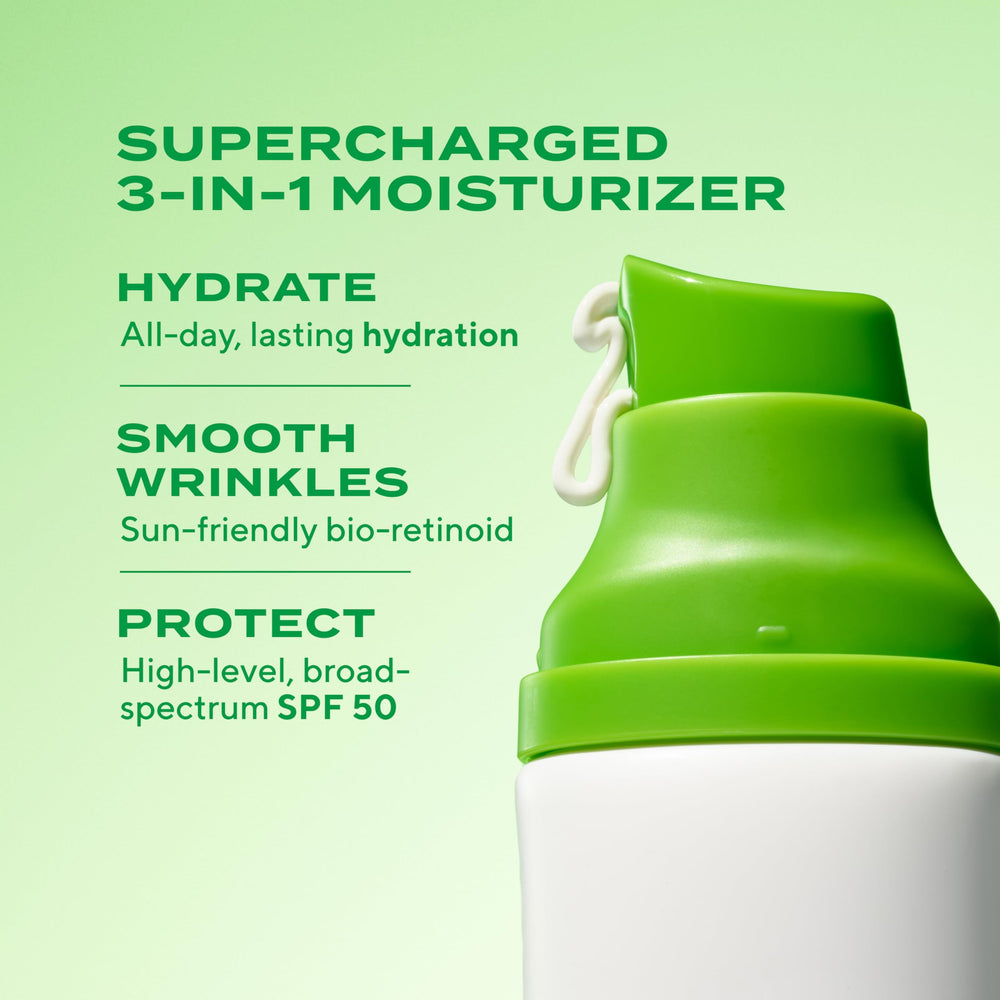 Murad Superactive bottle cap closeup showing premium packaging and easy-apply SPF 50.