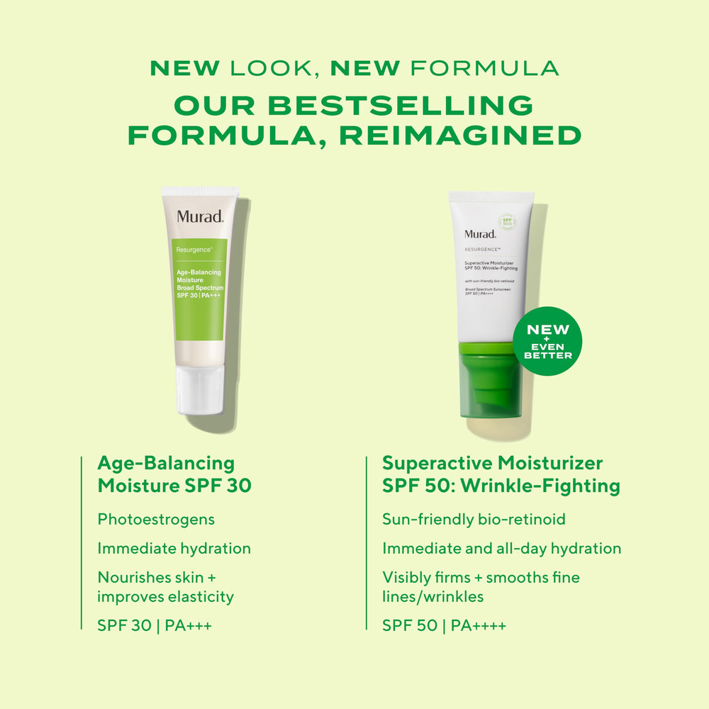 Murad Superactive SPF 50 label closeup highlights UVA/UVB protection.