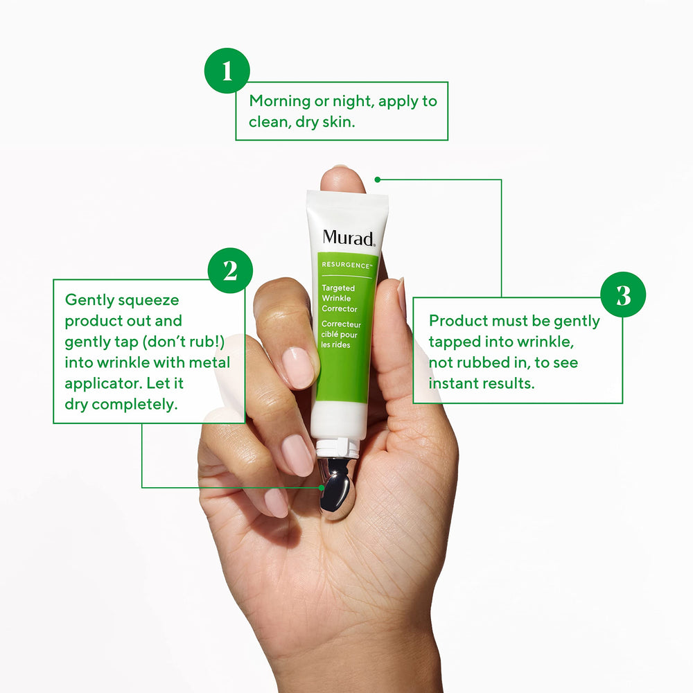 Murad Targeted Wrinkle Corrector on hand displays creamy texture