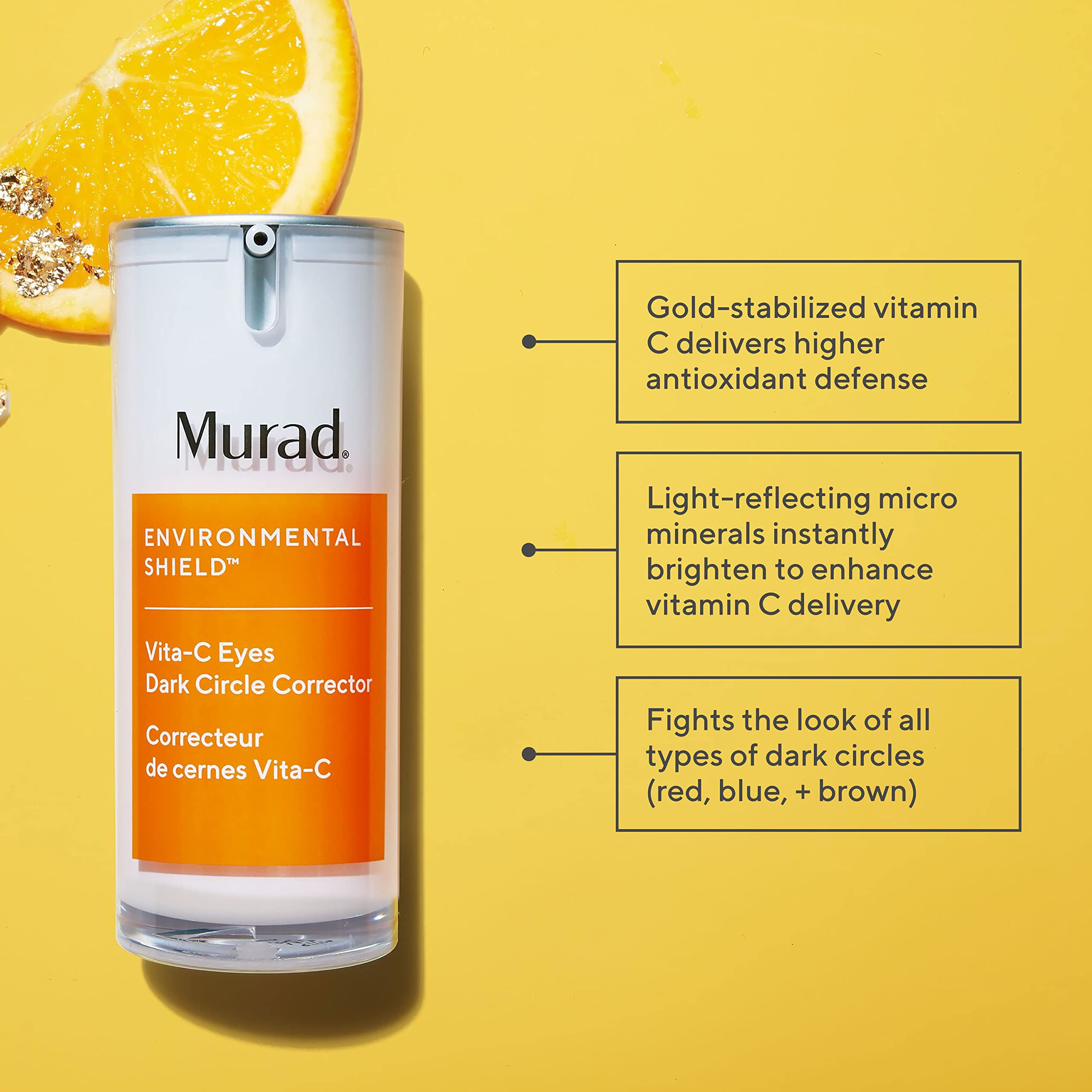 Murad Vita-C Eyes gold-stabilized vitamin C suggests antioxidant protection for the eye area.