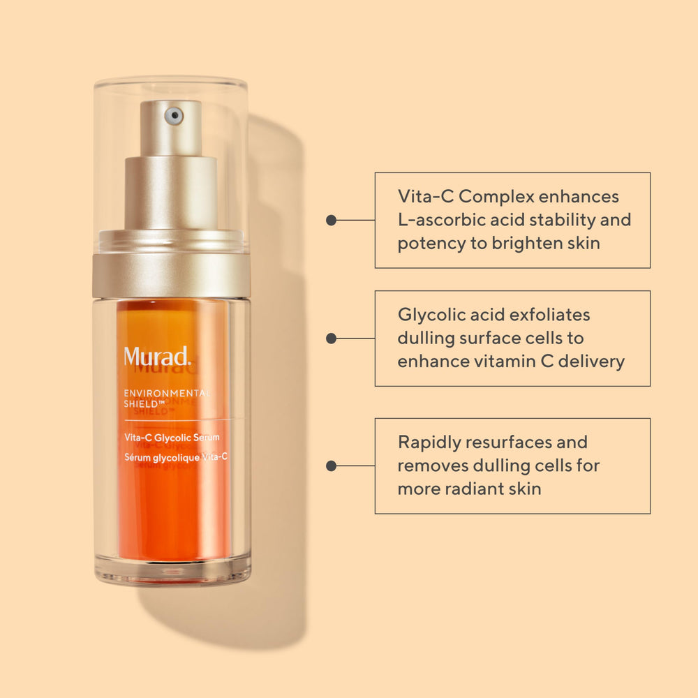 Murad Vita-C Glycolic Serum packaging highlights antioxidant protection