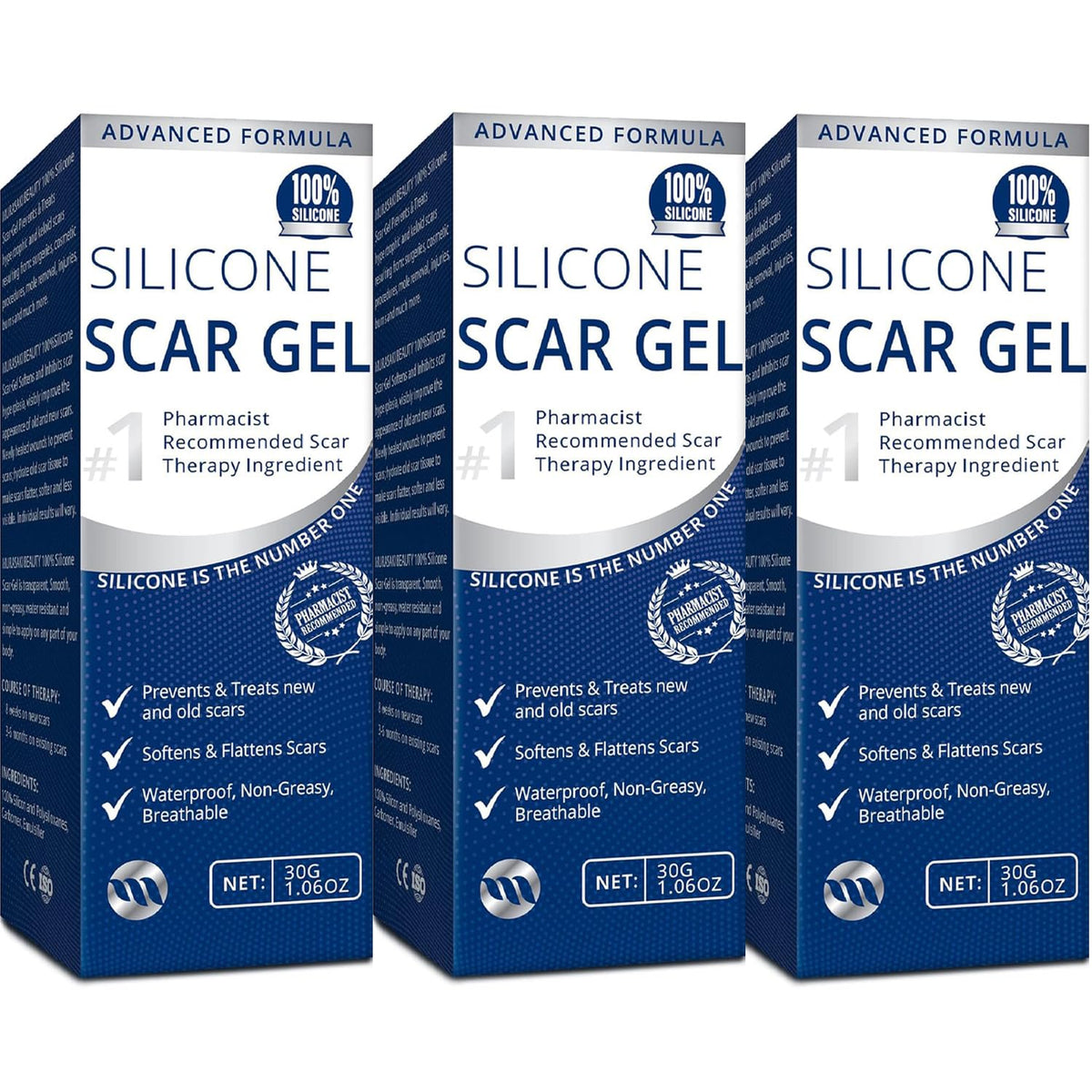 Murasaki Beauty silicone scar gel three-pack tubes for scar fading support and precise application