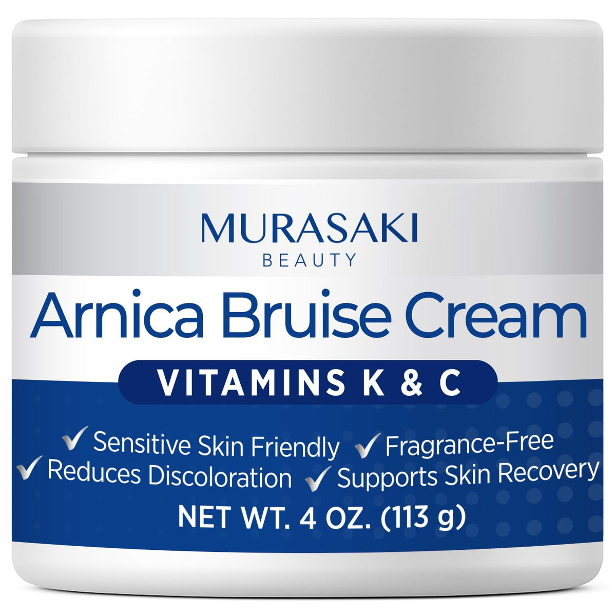 Murasaki Beauty Arnica Bruise Cream bottle for portable bruise relief on sensitive skin.