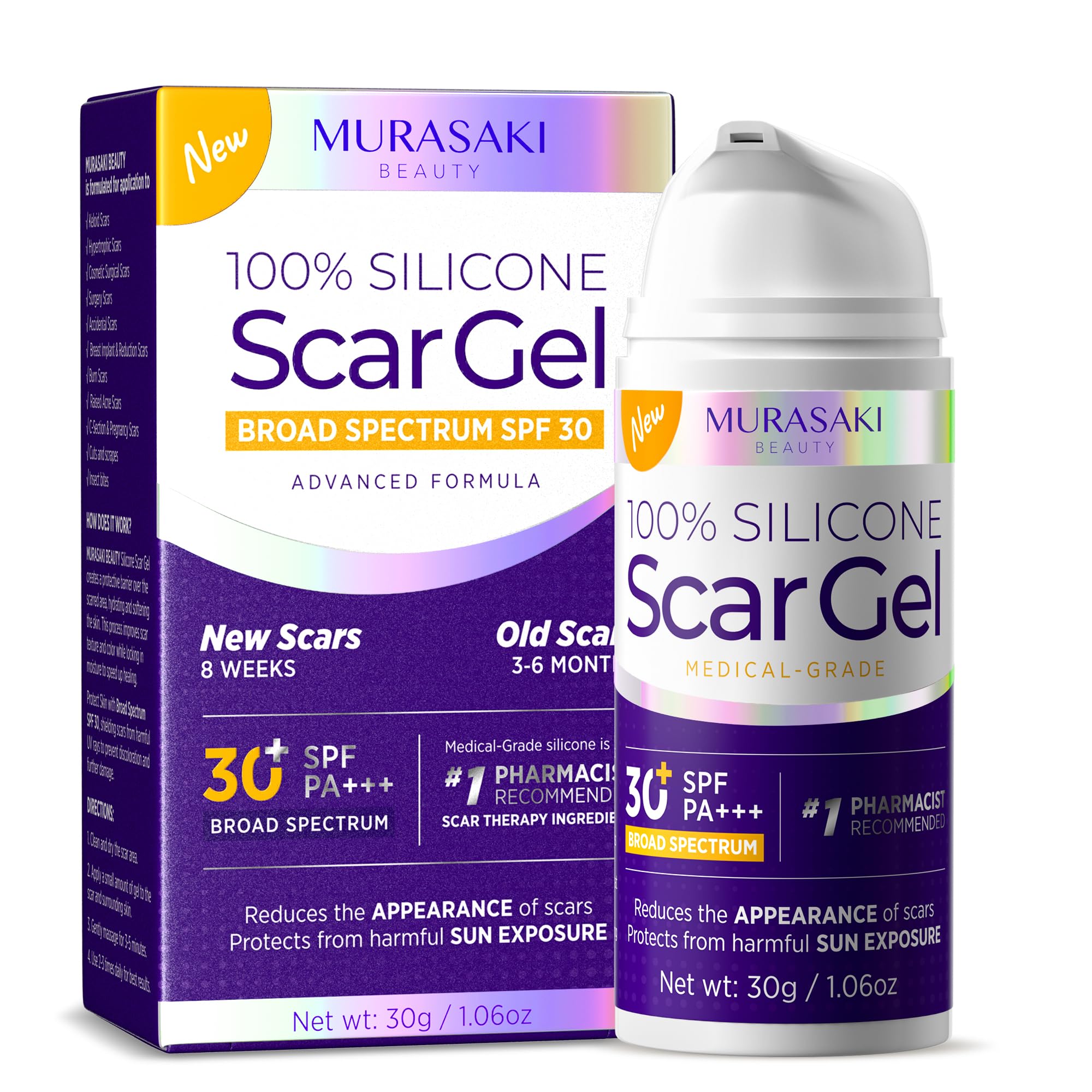 MURASAKI BEAUTY silicone scar gel tube closeup for professional scar care