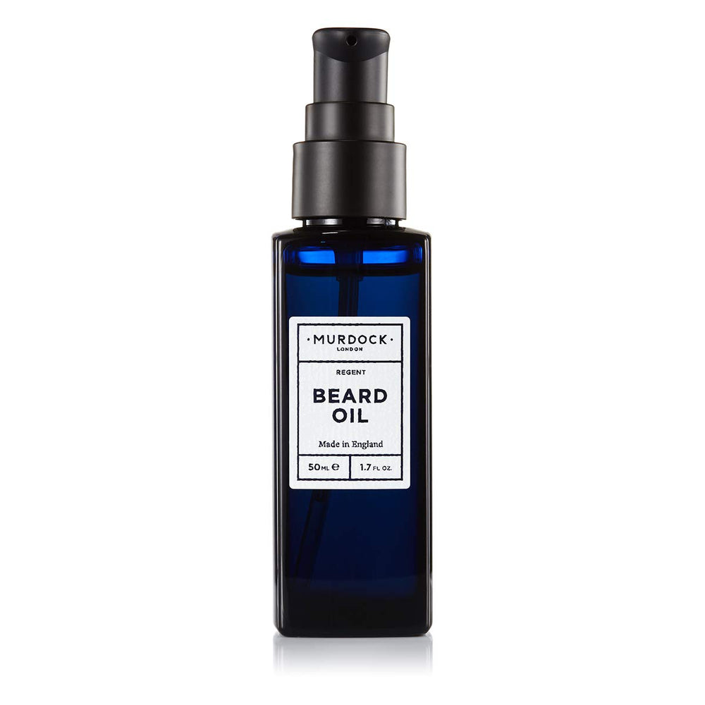 Murdock London beard oil bottle showcases a glossy finish for a polished beard.