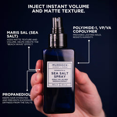 Murdock London Sea Salt Spray on styled hair with natural matte finish.