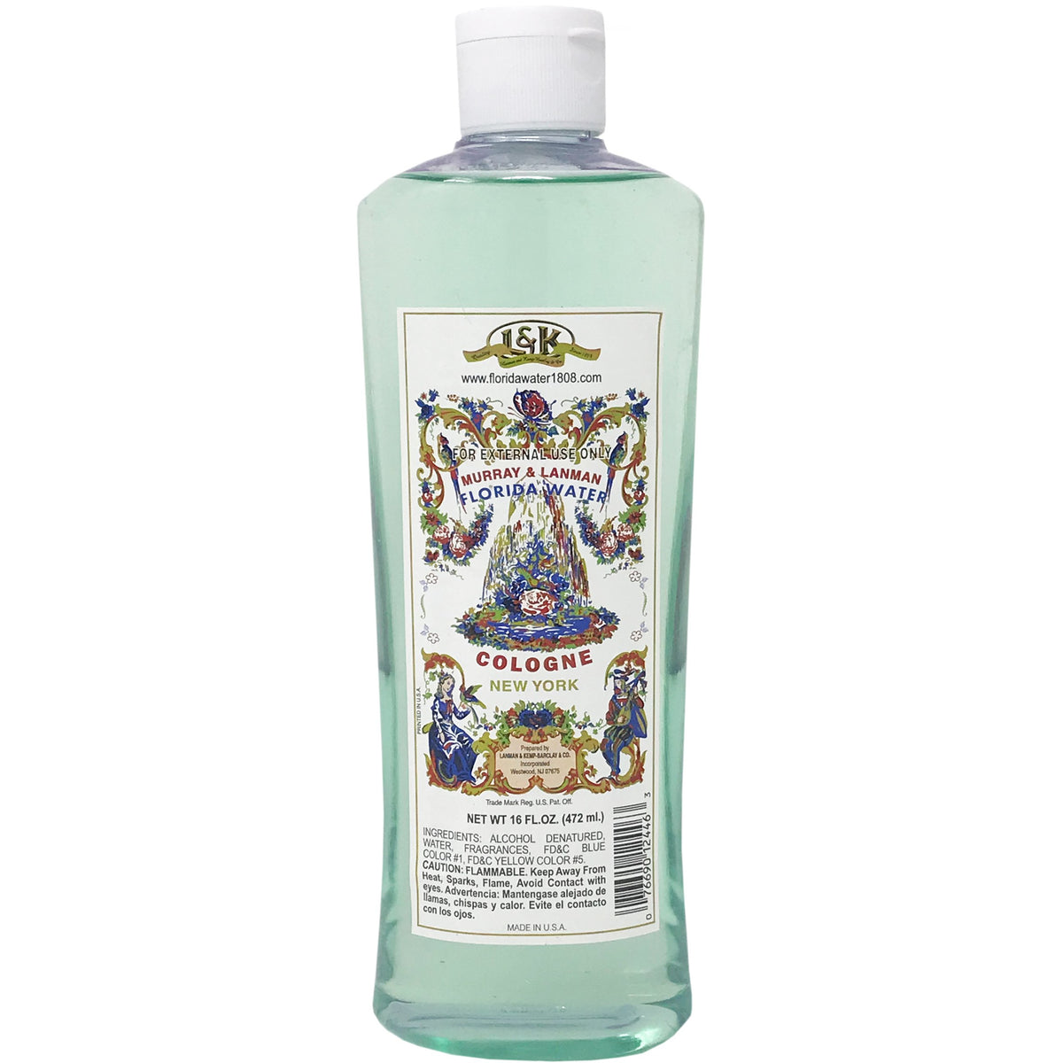 Murray & Lanman Florida Water bottle front, showcasing classic citrus scent for everyday refreshment.
