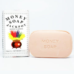 Murray & Lanman Money Soap imprint Money SOAP on beige-pink bar for daily cleansing.