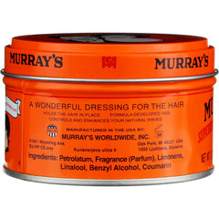 Murray's pomade jar close-up texture suggests smooth application and gloss