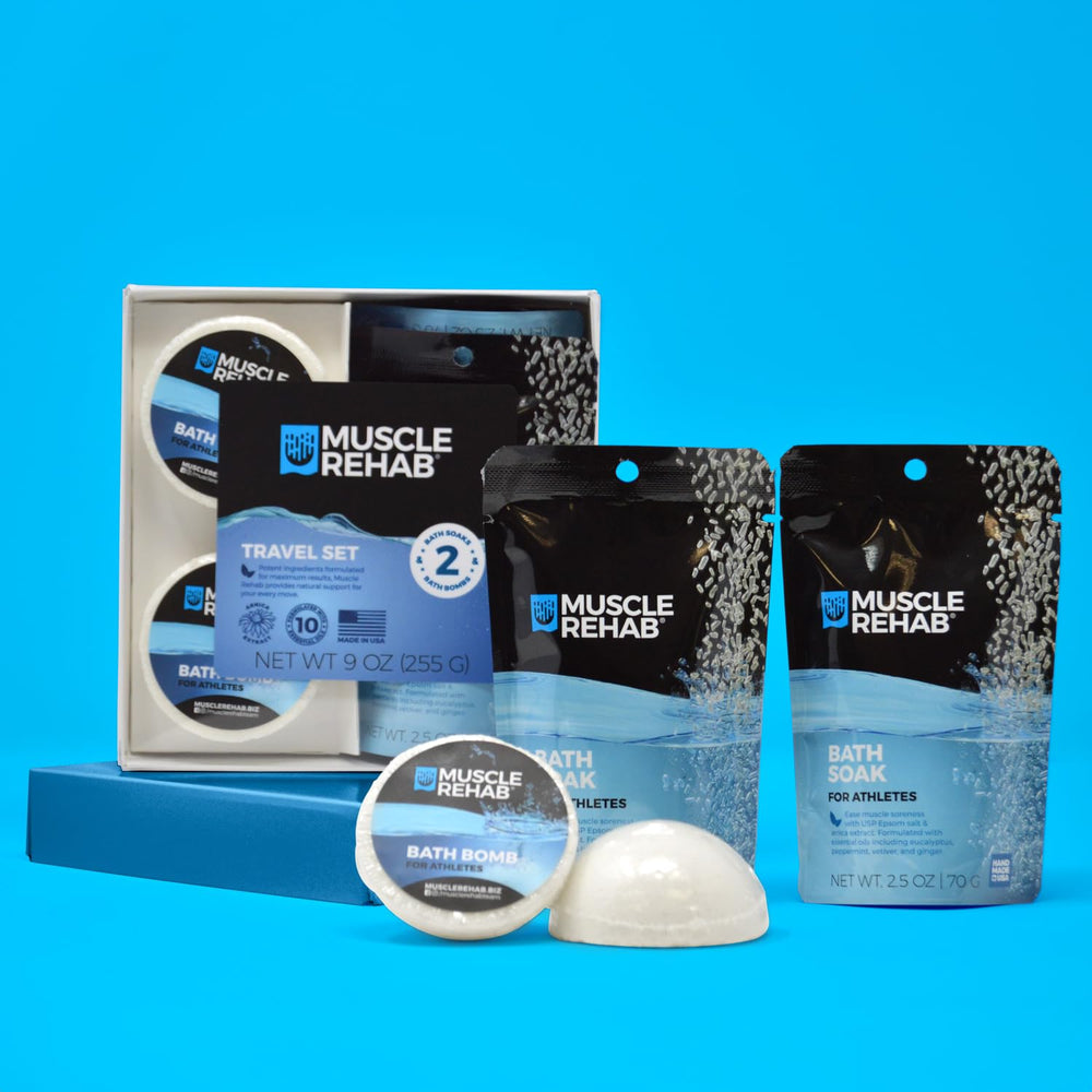 Muscle Rehab bath bomb with organic ingredients delivering natural relaxation.