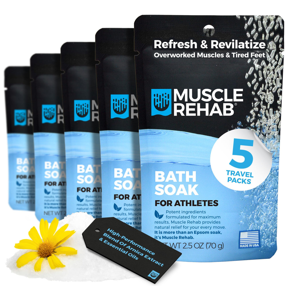 Muscle Rehab travel Epsom pack arnica turmeric for portable muscle relief on the go