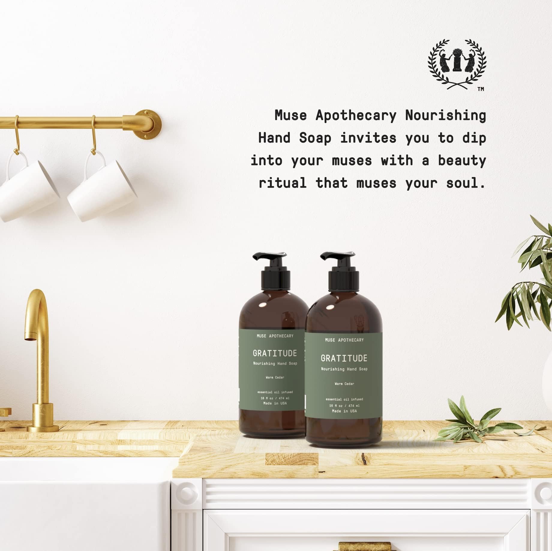 Muse Apothecary envase de 16 oz, diseño elegante para la encimera.