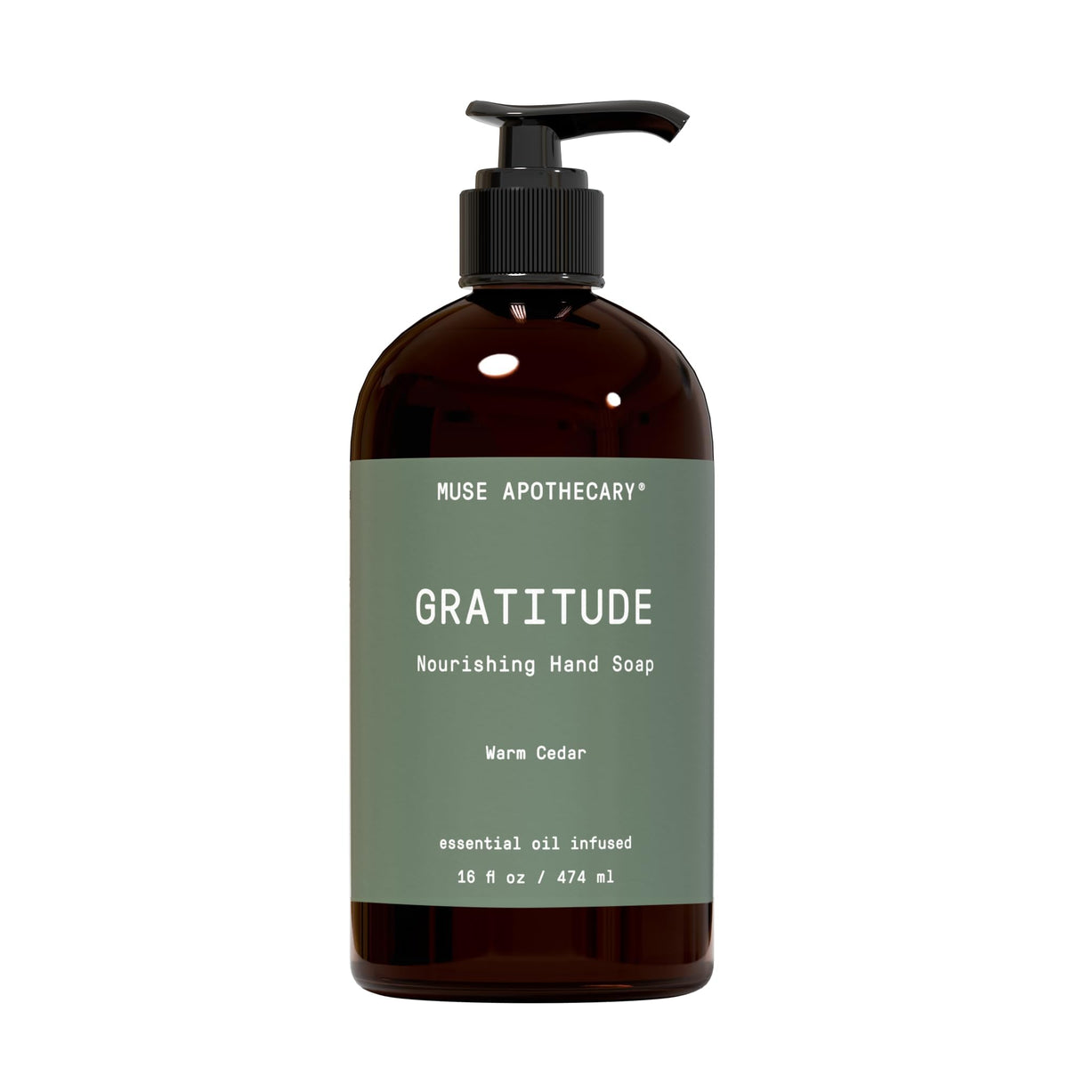 Muse Apothecary Hand Ritual bottle with warm cedar aroma for soothing hand cleansing