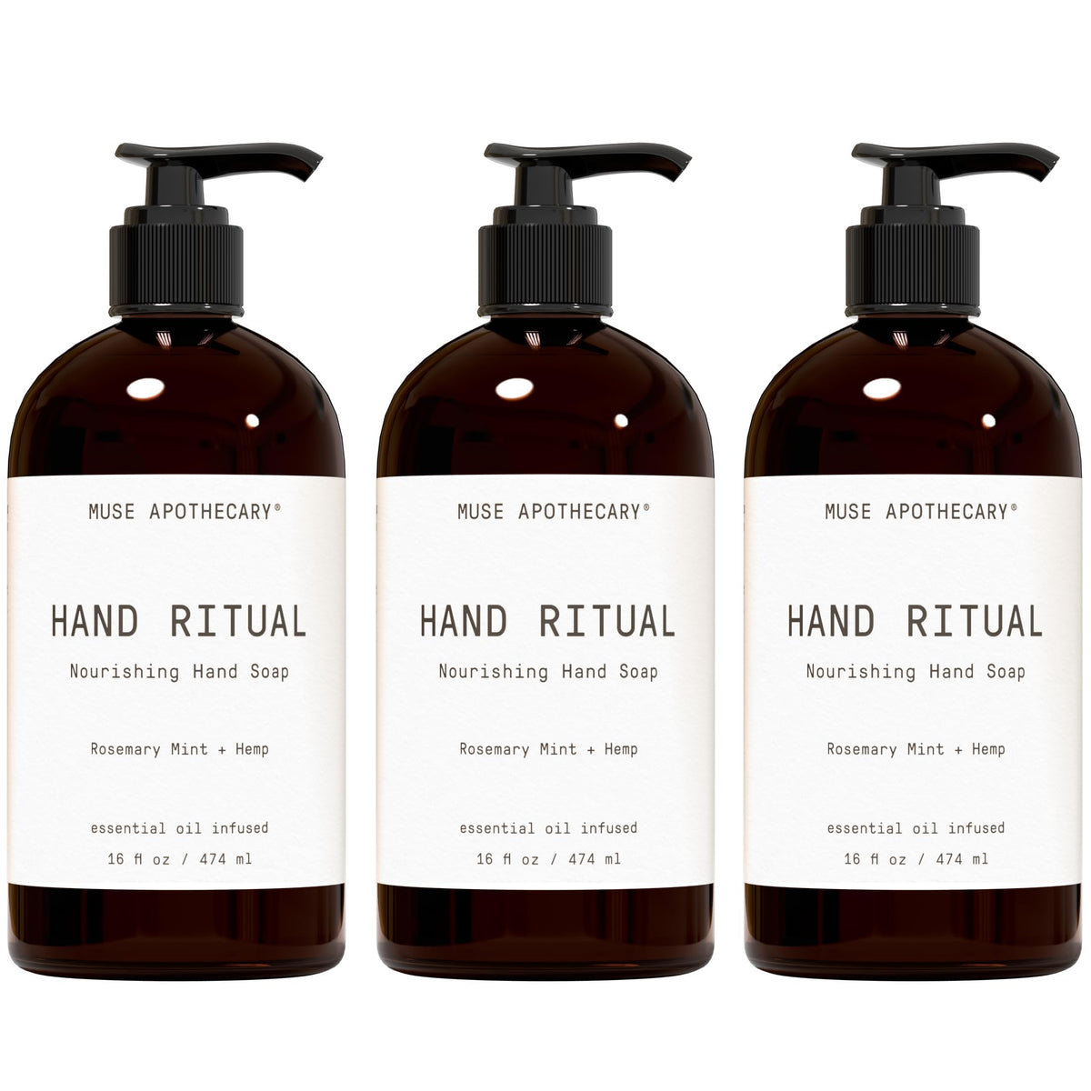 Muse Apothecary Hand Ritual bottle pump showing aromatic wash for daily cleansing
