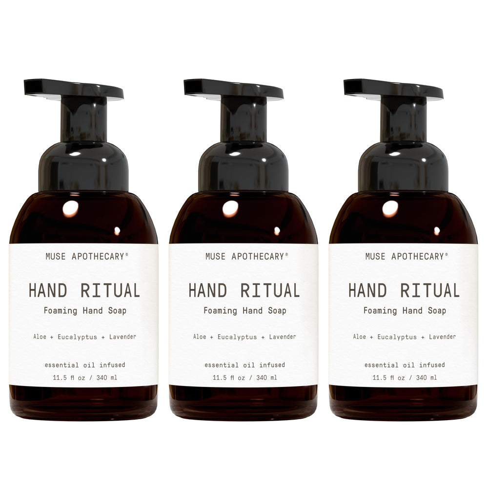 Muse Apothecary Hand Ritual foaming bottle delivers a rich, refreshing cleanse.
