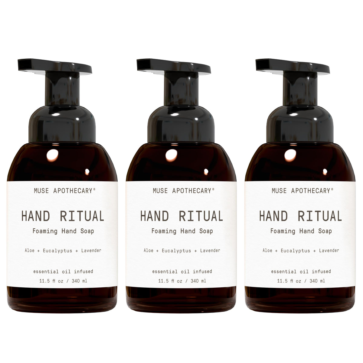 Muse Apothecary Hand Ritual foaming bottle delivers a rich, refreshing cleanse.