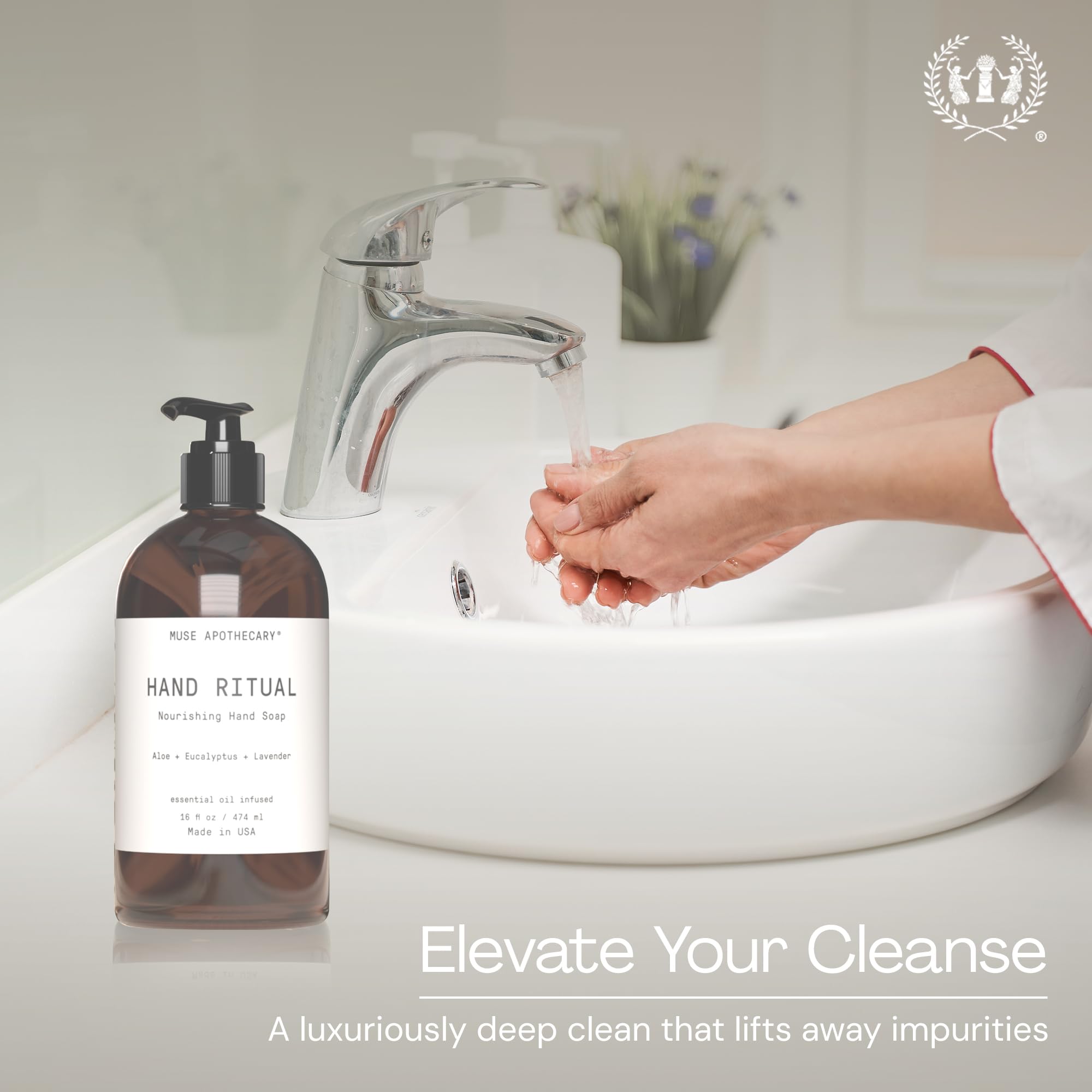 Muse Apothecary Hand Ritual foaming lather forms rich cleansing bubbles on hands.