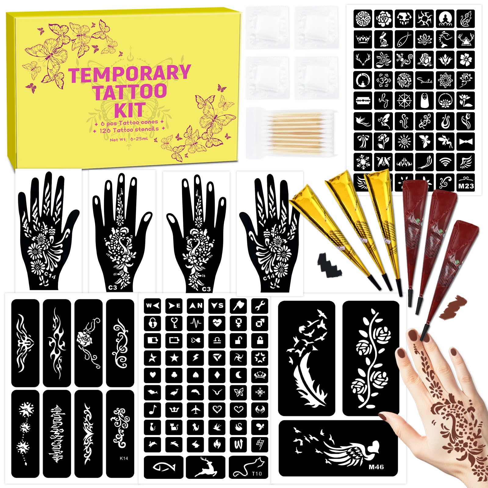 MuseLuxe tattoo kit 126 designs focus on stencil sheets for easy body art