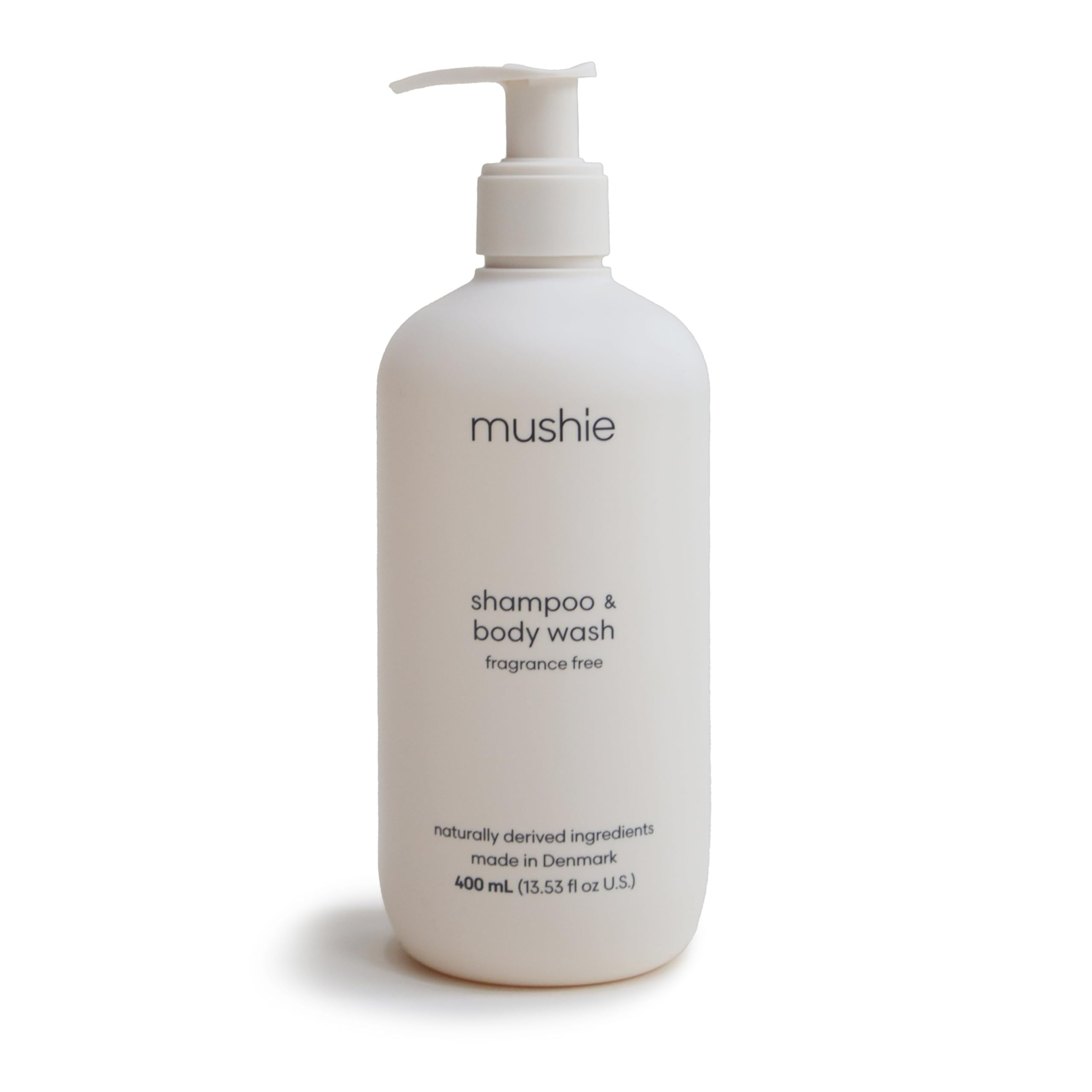 Mushie Baby Shampoo bottle front view for gentle daily cleansing of delicate skin