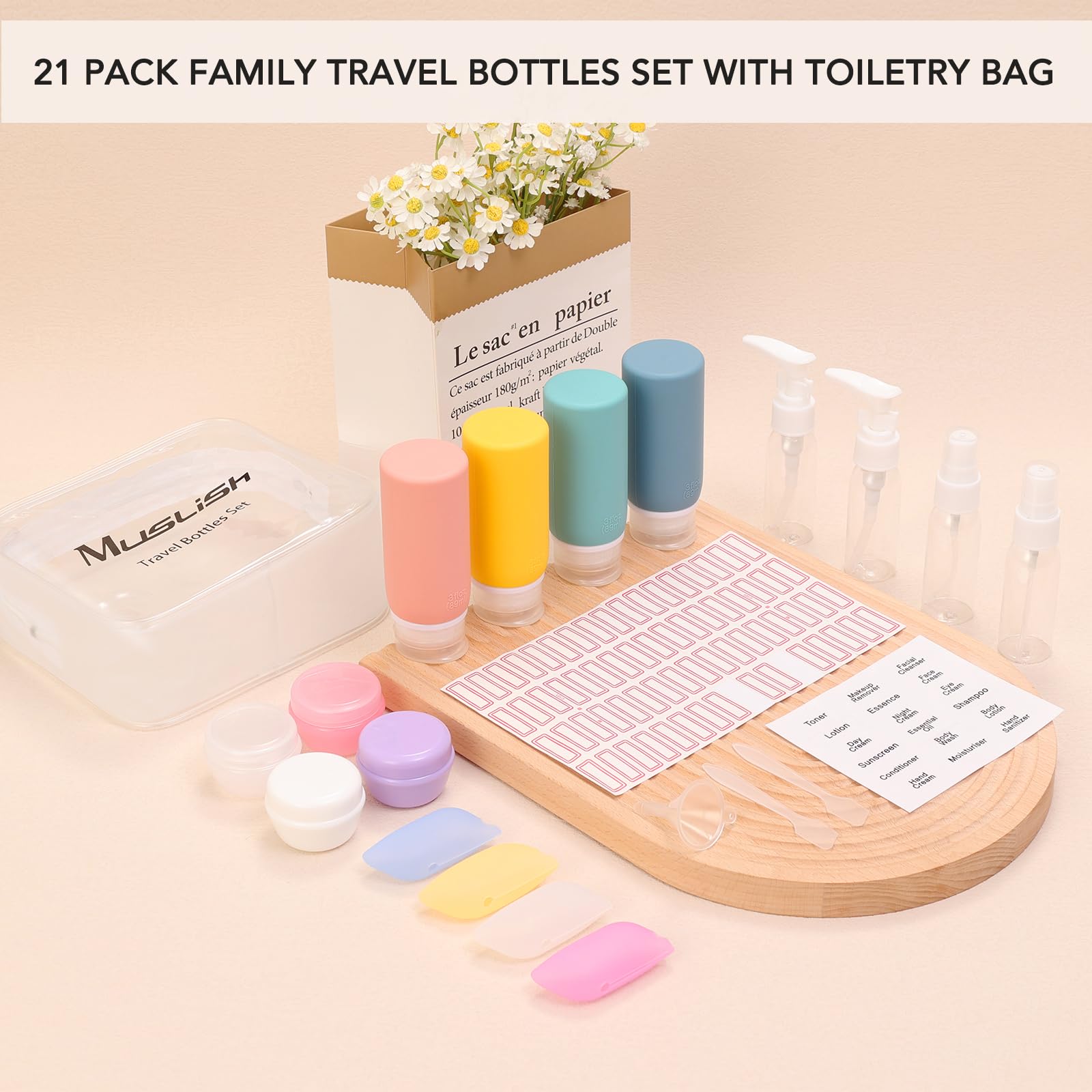Muslish BPA-free materials ensure safe travel containers for liquids.