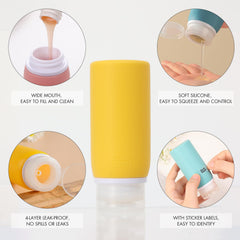 Muslish silicone bottles 3oz in use, lightweight and easy to squeeze.