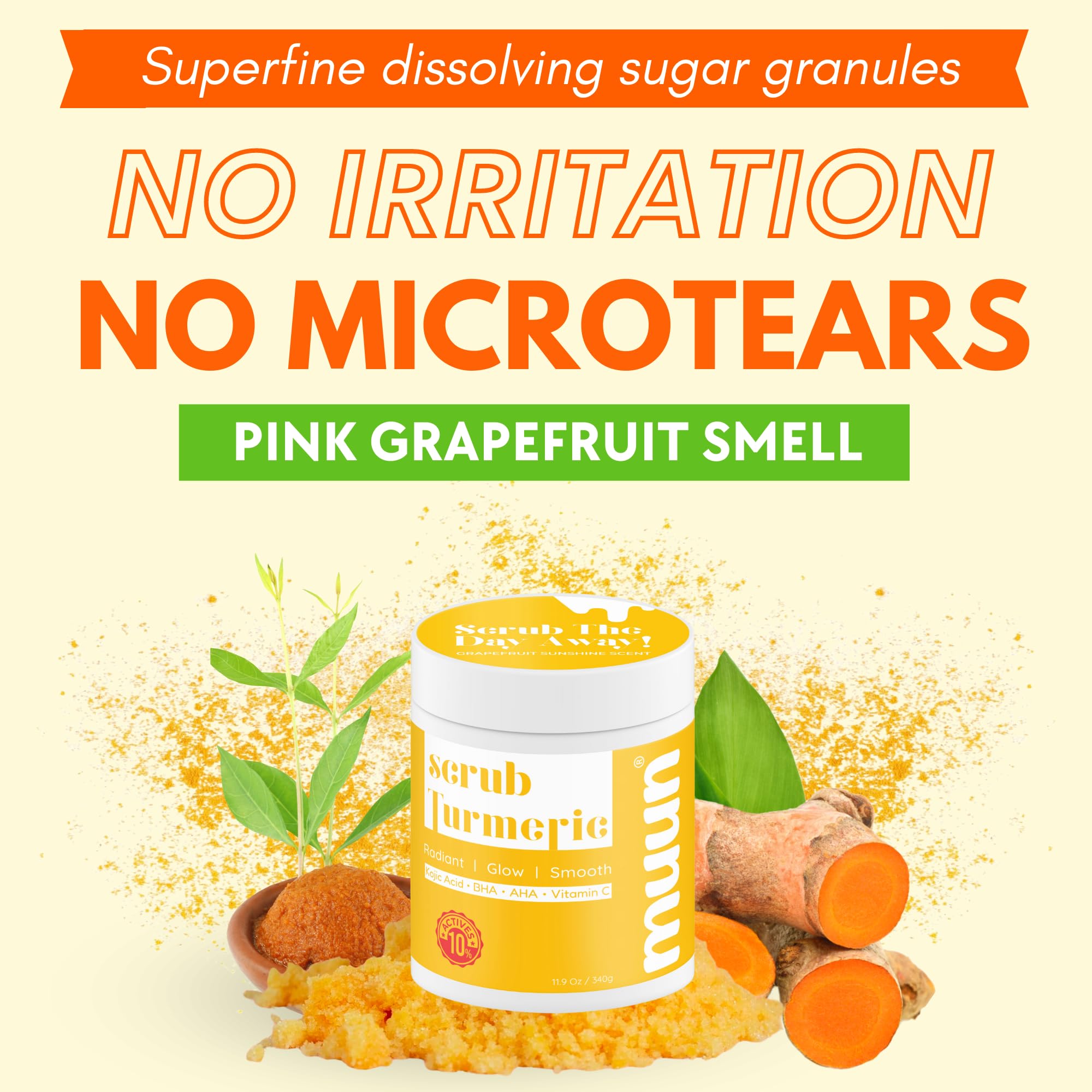 Muun Turmeric Scrub turmeric powder — vibrant color signaling natural skincare ingredients.