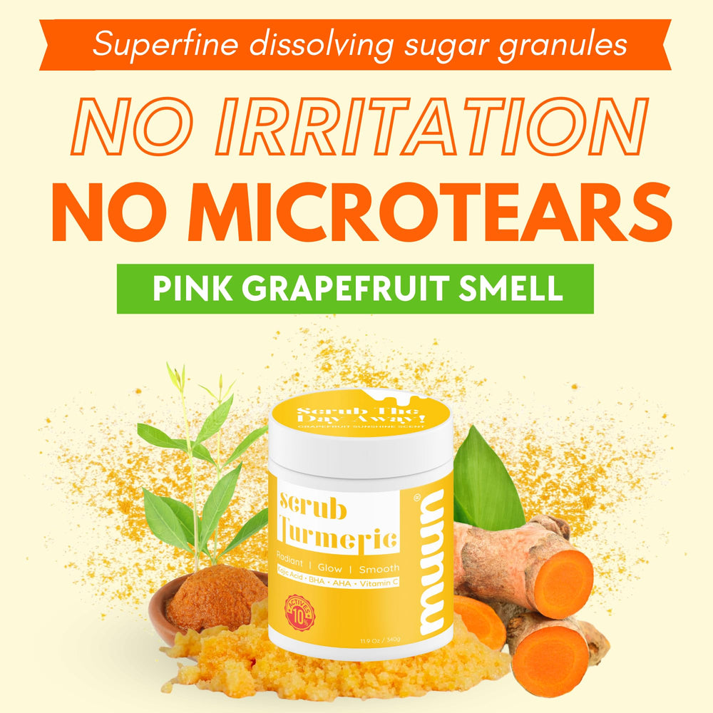 Muun Turmeric Scrub turmeric powder — vibrant color signaling natural skincare ingredients.