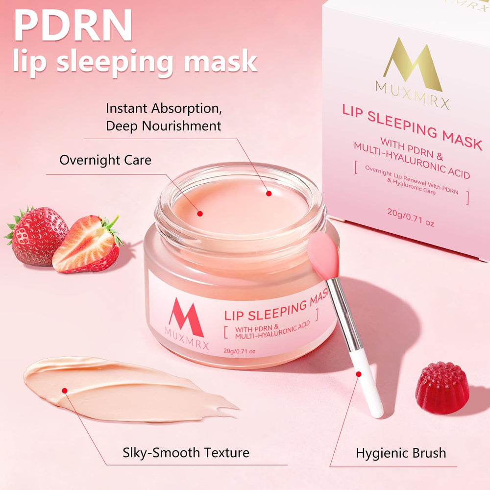 Muxmrx PDRN lip mask gel texture close-up emphasizes lightweight, non-sticky feel.