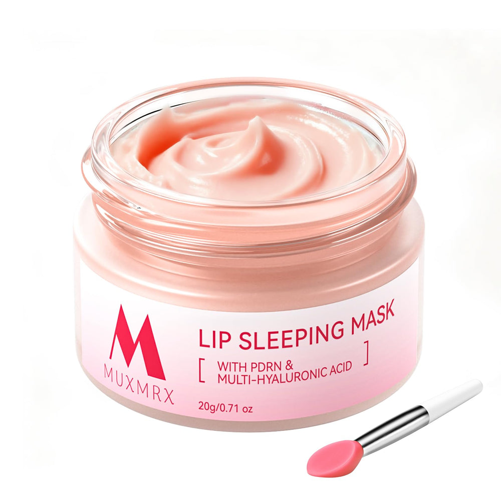 Muxmrx PDRN lip mask jar highlights intensive repair for dry lips overnight.