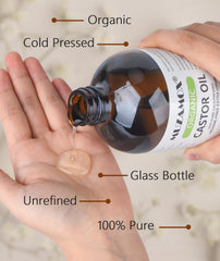 MUZAMOX cold-pressed castor oil on skin for nourishing hydration and soothing rituals