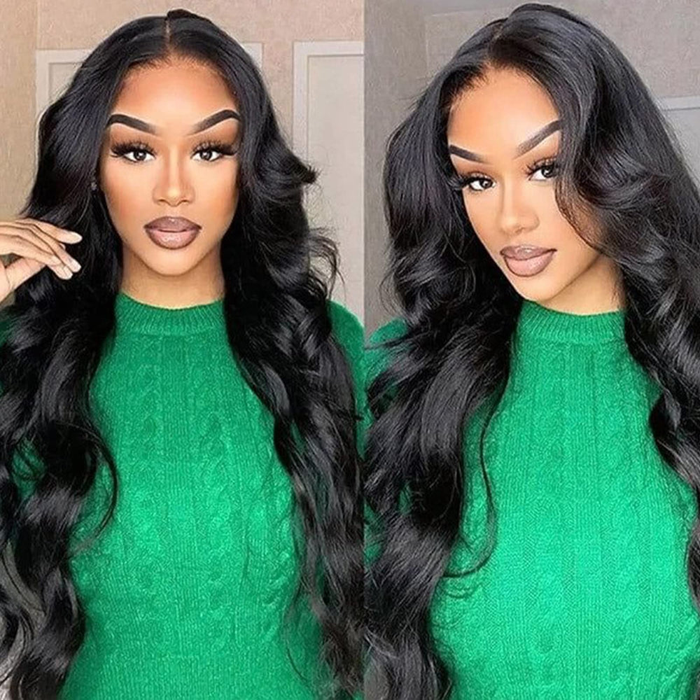 MUZOJET 28-inch length wig on model demonstrates dramatic style and versatile occasions.