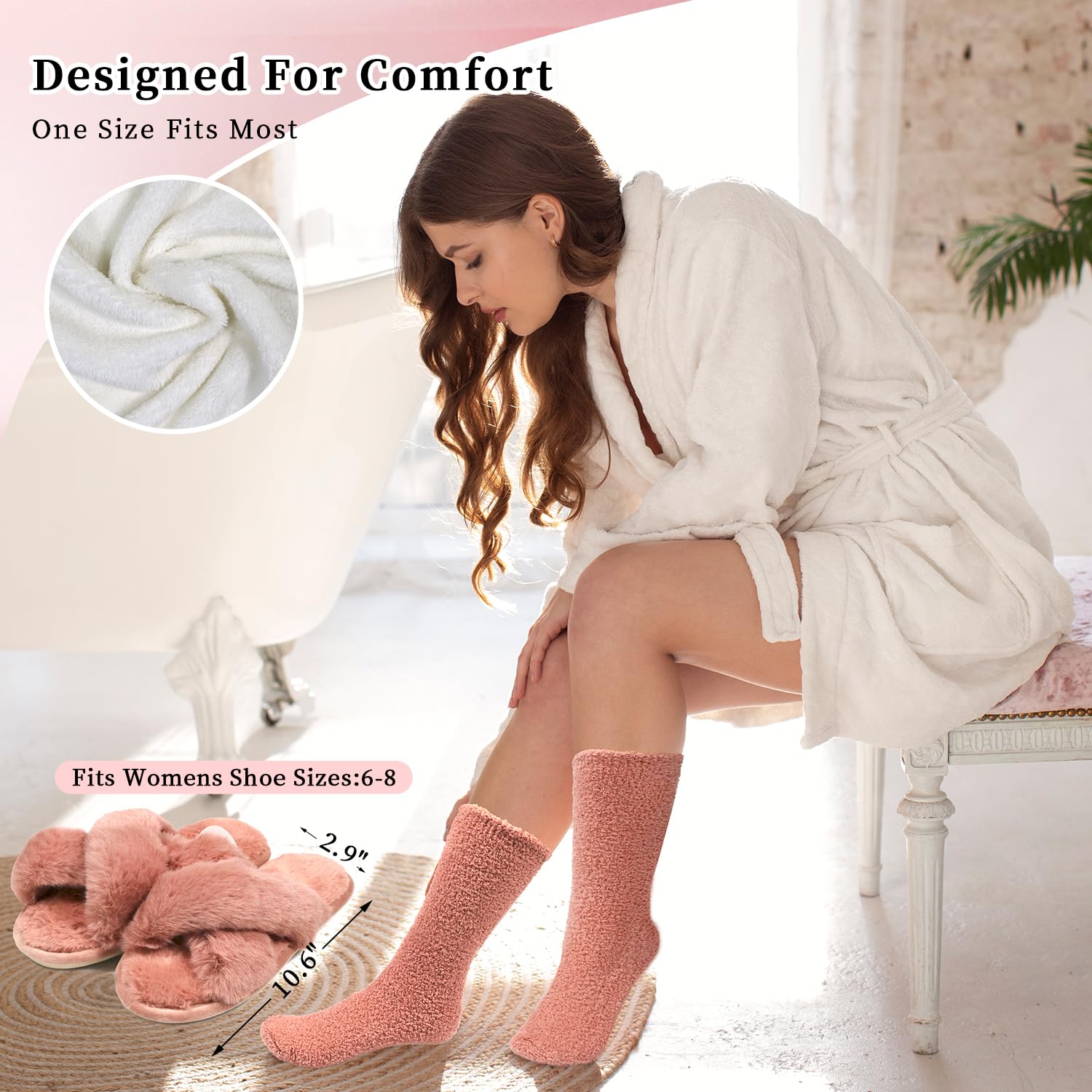 My Novel Things fluffy socks add warmth and cozy foot comfort.