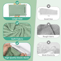 My Novel Things hair towel wrap green on head showing secure wrap during routines.