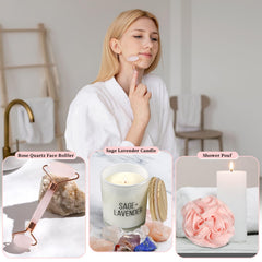 My Novel Things rose quartz face roller helps massage and de-stress.