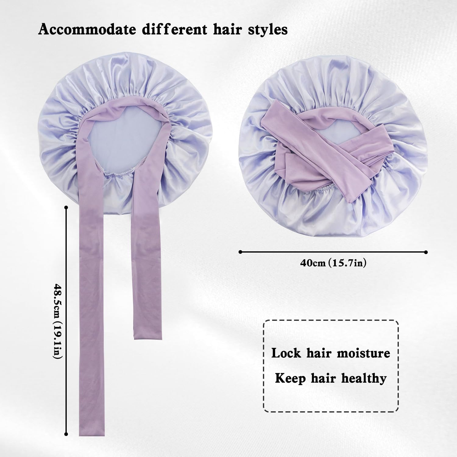 My Novel Things satin bonnet adjustable strap closeup demonstrates snug fit without marks.