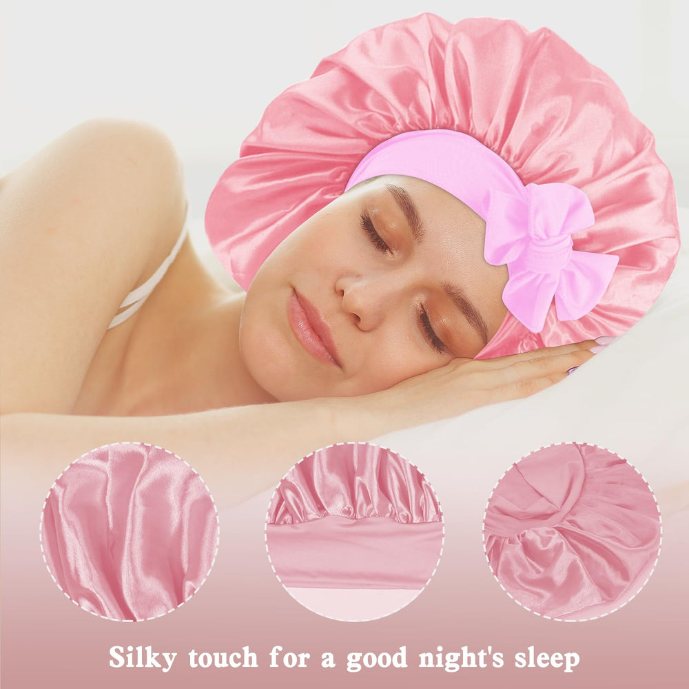 My Novel Things satin bonnet fabric texture closeup highlights silky breathable feel.