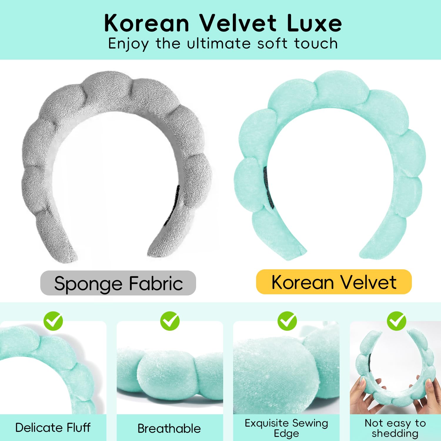 My Novel Things soft-puffy velvet headband in green offers all-day comfort