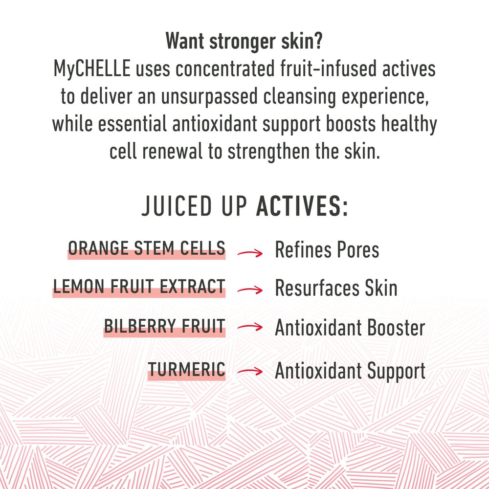 MyChelle Fruit Enzyme Cleanser pour-dispense shows easy daily use and controlled cleansing.