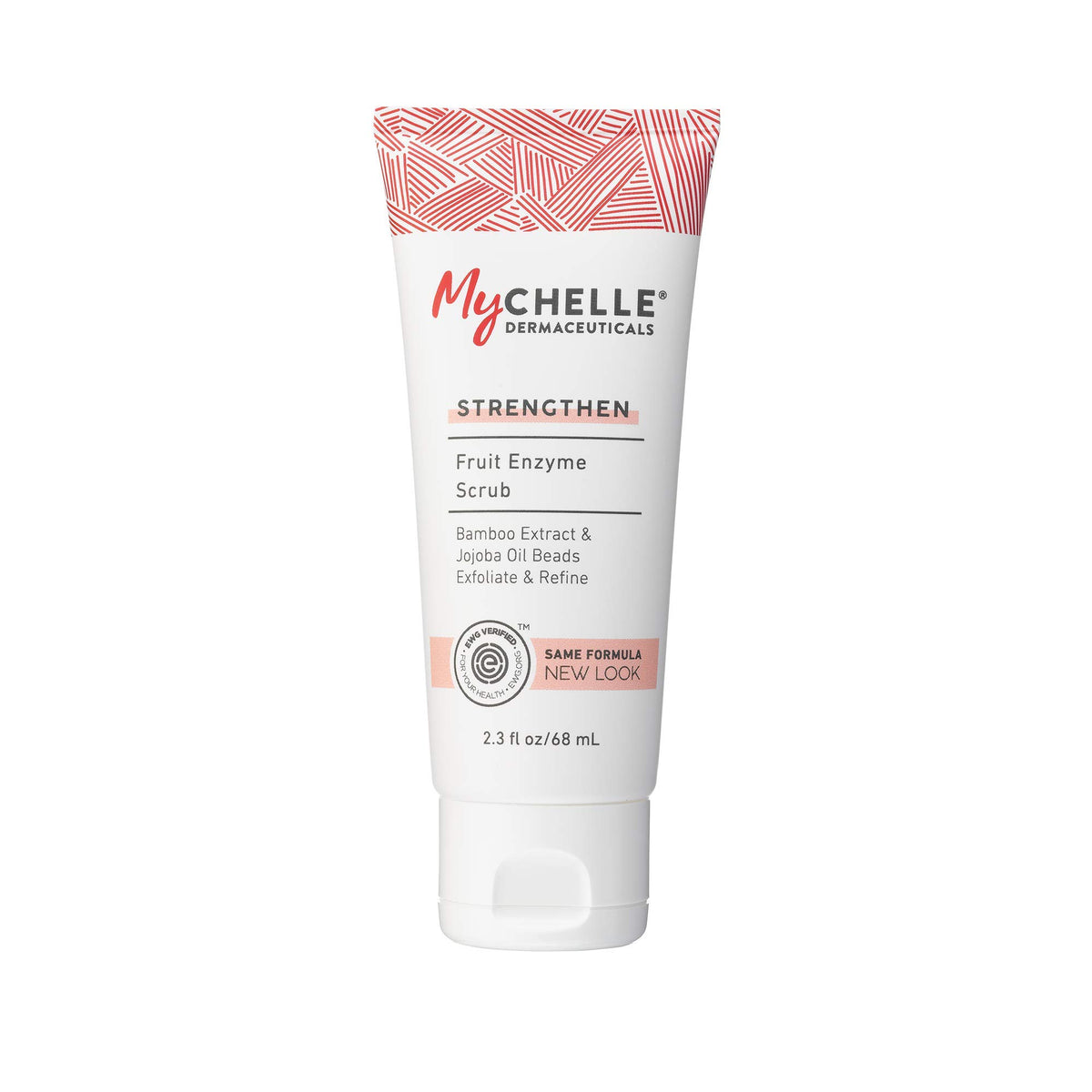 MyCHELLE Fruit Enzyme Scrub bottle promoting gentle cleansing for smoother, brighter skin
