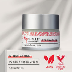 MyChelle Pumpkin Renew Cream face close-up reveals smooth, hydrated skin