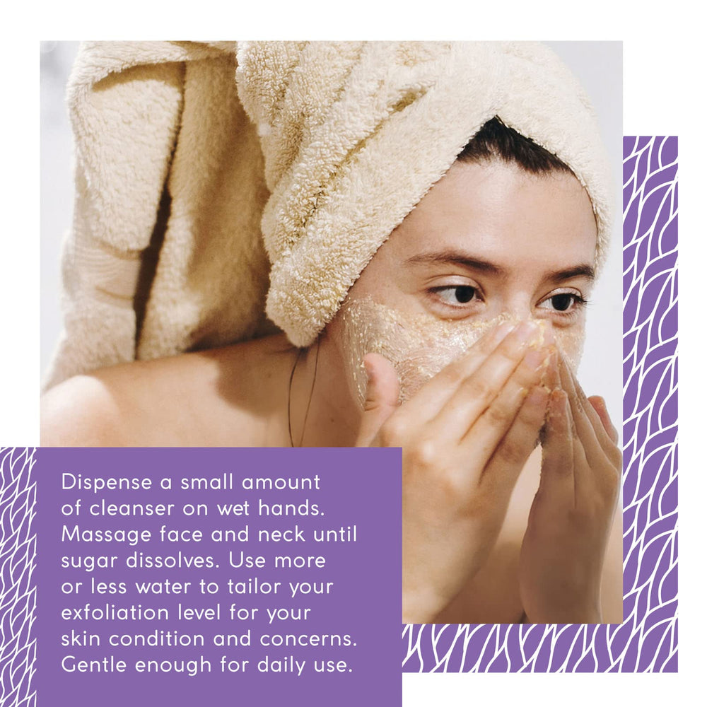 Applying MyChelle Refining Sugar Cleanser on the face to loosen impurities.