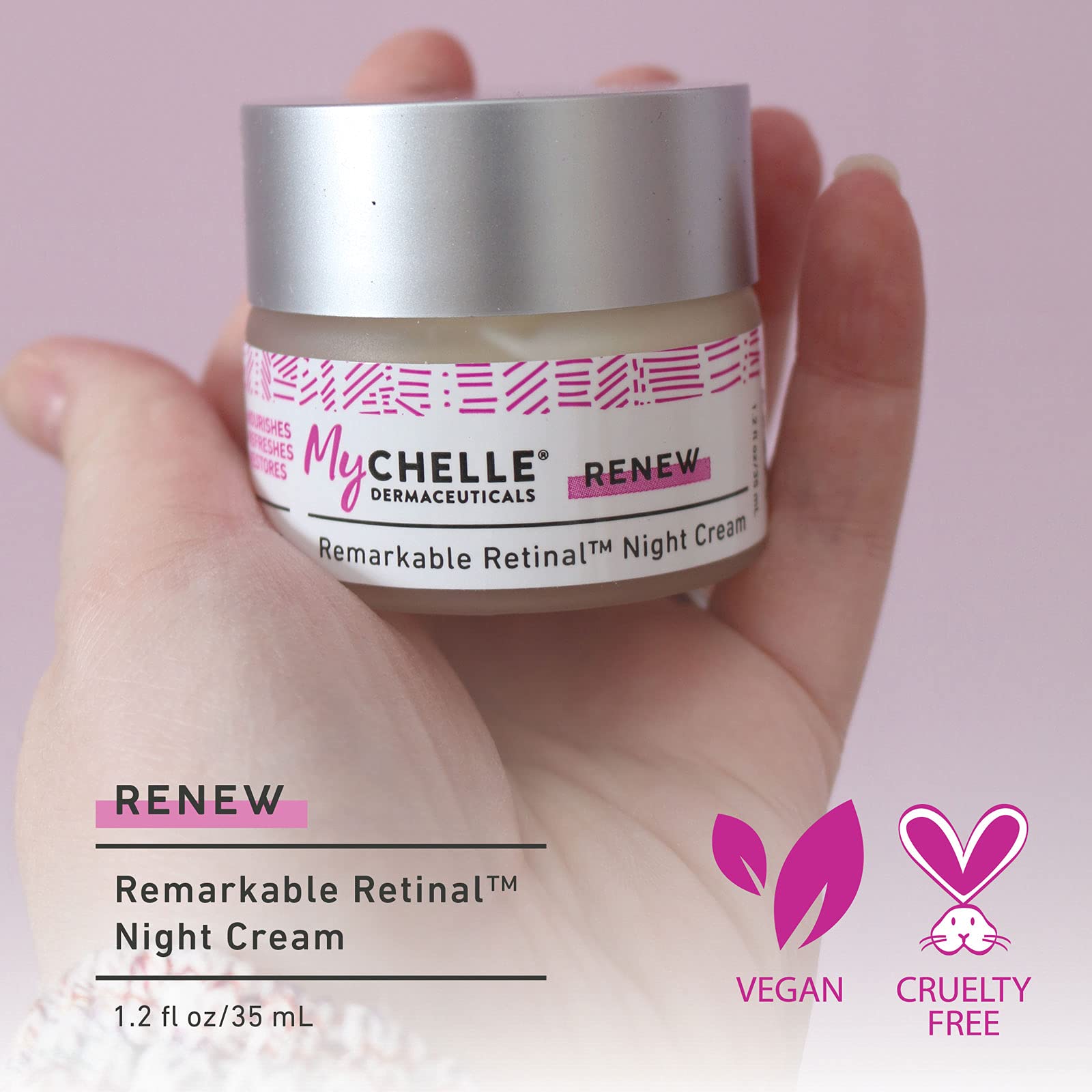 Closeup of MyChelle Retinal Night Cream texture showing rich hydration.