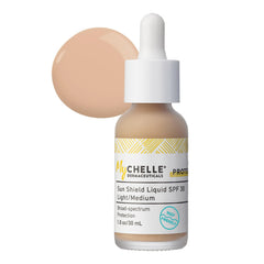Close-up shows bentonite clay oil absorption on skin for shine control with MyChelle Sun Shield.