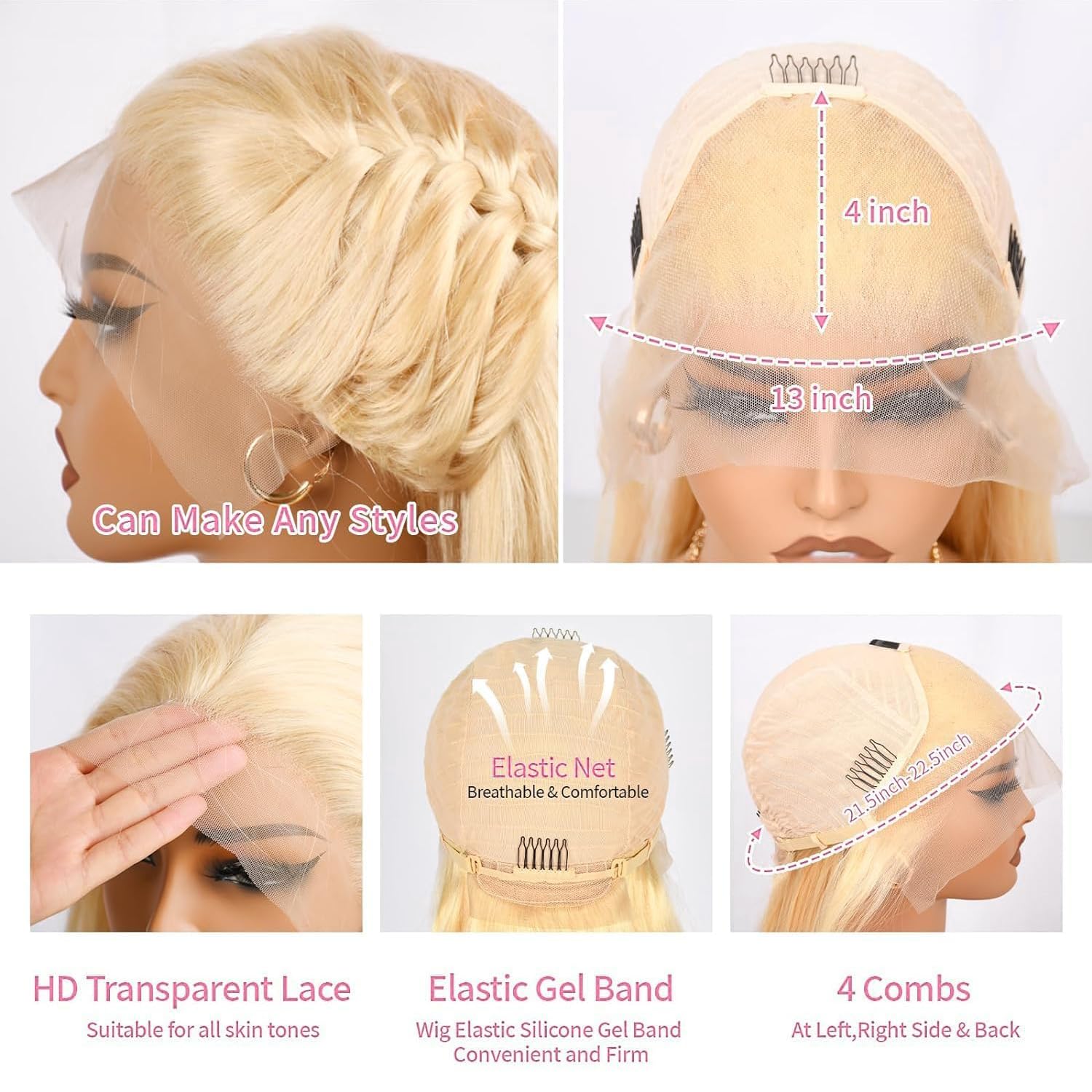 Myecool 13x4 lace-front cap shows comfortable Swiss lace and secure fit.